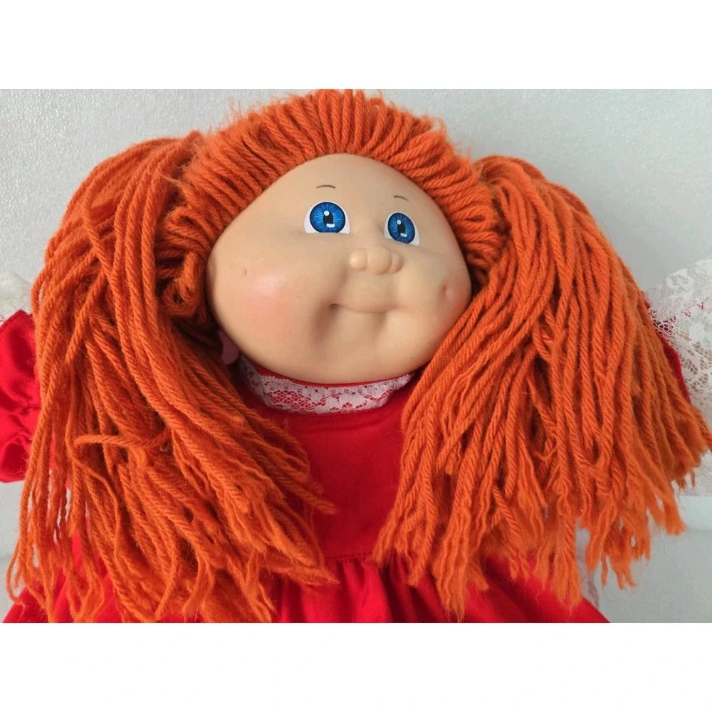 Vintage 1980s Cabbage Patch Kids Red Yarn Hair Doll Blue Eyes Red Dress Outfit
